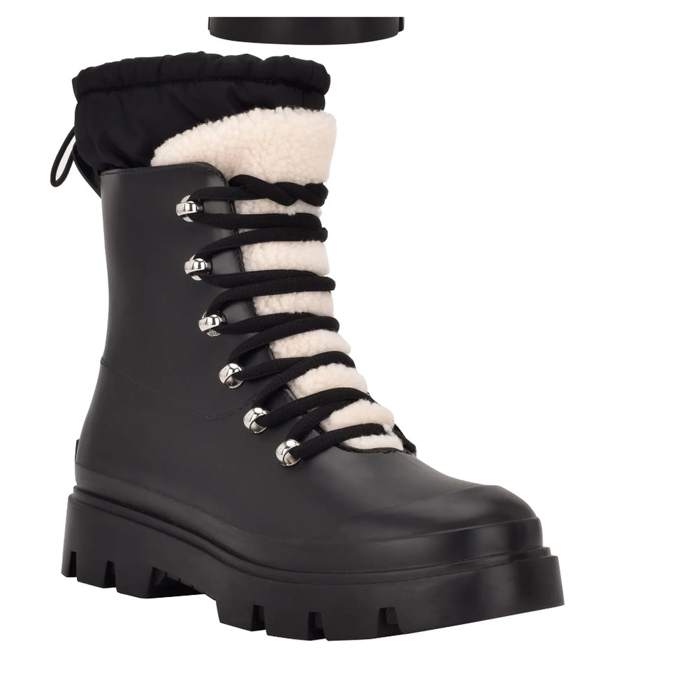 NEW marc fisher ltd black Sherpa Freely Waterproof Lace-Up Boot size 7